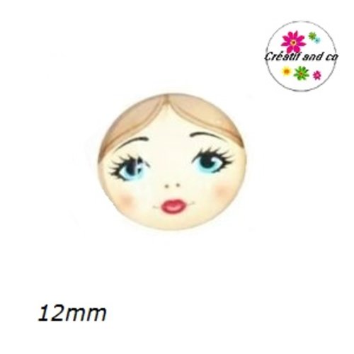 X2 cabochons visage femme 12mm