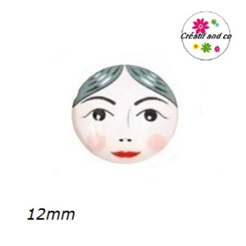 X2 cabochons visage femme 12mm