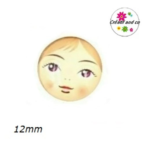 X2 cabochons visage femme 12mm