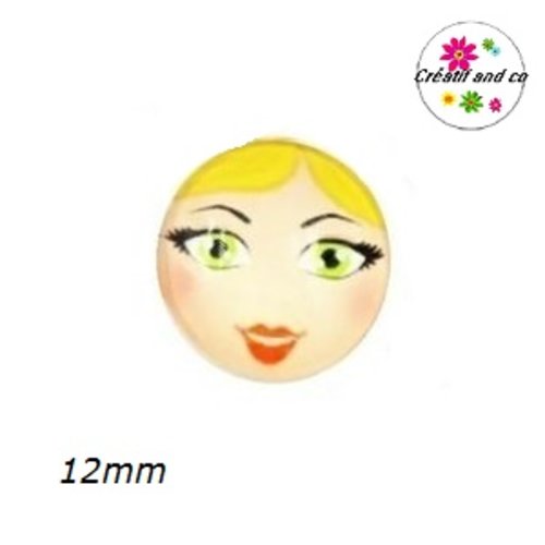 X2 cabochons visage femme 12mm