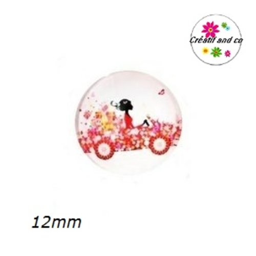 X2 cabochons femme en voiture 12mm