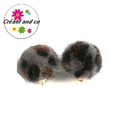 Pendentif boule poil léopard  gris/noir 15mm
