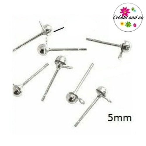 X20 clous 1/2 boule avec anneau argentée 5mm