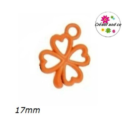 Breloque trèfle orange fluo émail 17mm