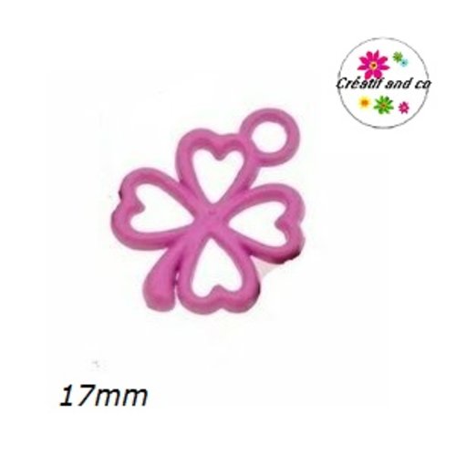 Breloque trèfle rose fluo émail 17mm