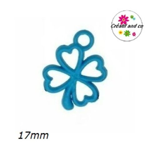 Breloque trèfle bleu émail 17mm