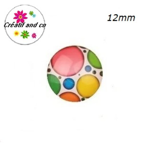 X2 cabochons cercles colorés 12mm