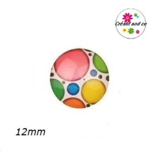 X2 cabochons cercles colorés 12mm