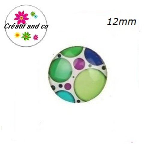 X2 cabochons cercles colorés 12mm