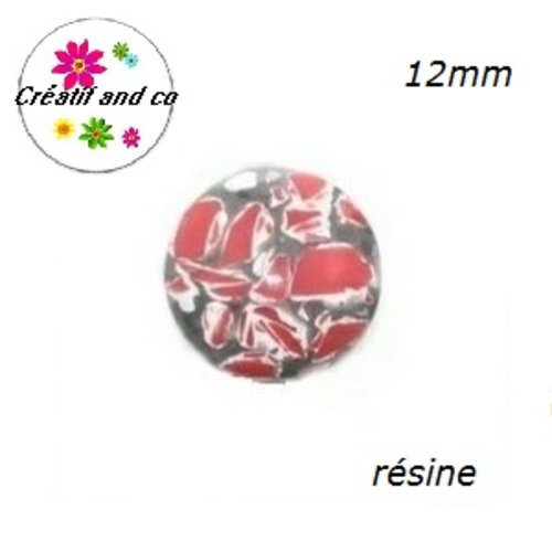 X2 cabochons dôme graffiti rouge/gris résine 12mm