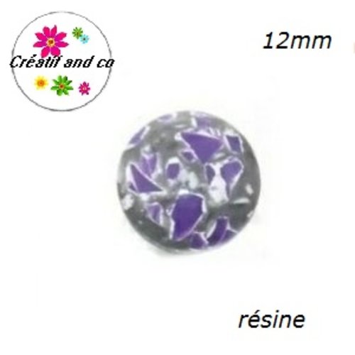 X2 cabochons dôme graffiti mauve/gris résine 12mm