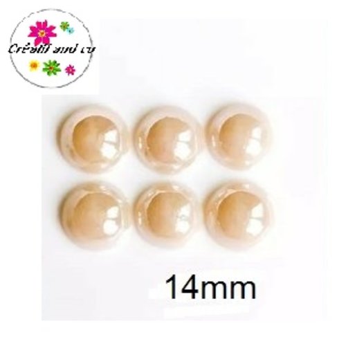 X2 cabochons dômes rose poudré clair céramique 14mm
