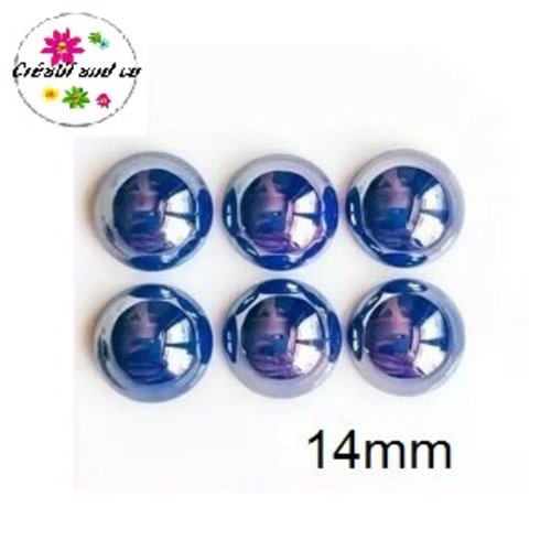 X2 cabochons dômes bleu roi céramique 14mm