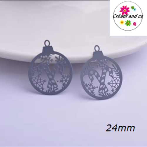 Breloque estampe boule de nöel et ses bâtons de sucre d'orge gris 24mm