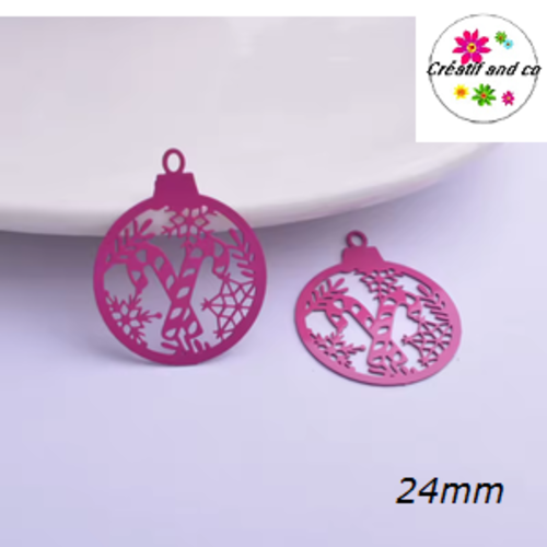Breloque estampe boule de nöel et ses bâtons de sucre d'orge mauve/rose  24mm