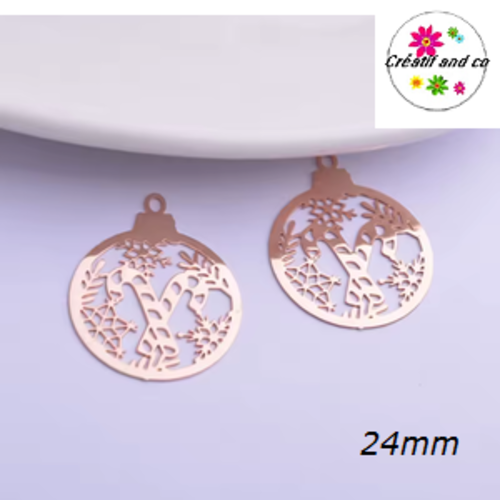 Breloque estampe boule de nöel et ses bâtons de sucre d'orge rose gold  24mm