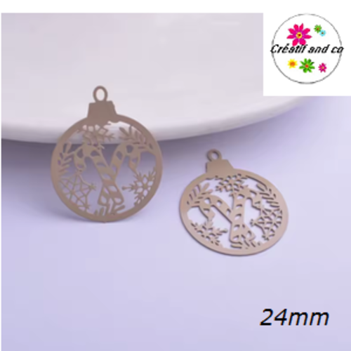 Breloque estampe boule de nöel et ses bâtons de sucre d'orge beige  24mm