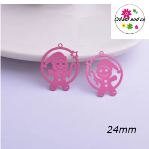 Breloque estampe lutin rose 24mm