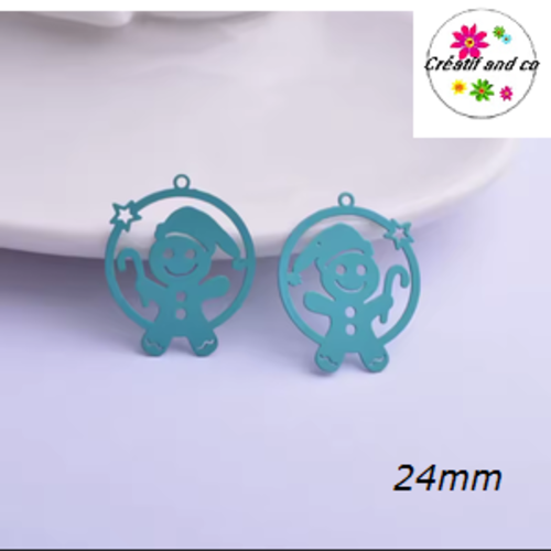 Breloque estampe lutin vert paon  24mm