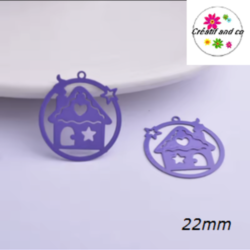 Breloque estampe chalet mauve 22mm