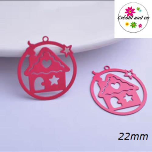 Breloque estampe chalet rose fuchsia 22mm