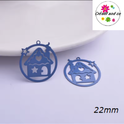 Breloque estampe chalet bleu gris foncé 22mm