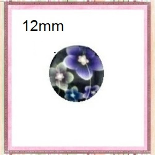 X2 cabochons fleur fond noir 12mm