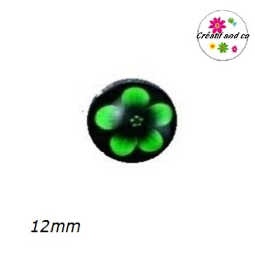 X2 cabochons fleur verte fond noir 12mm