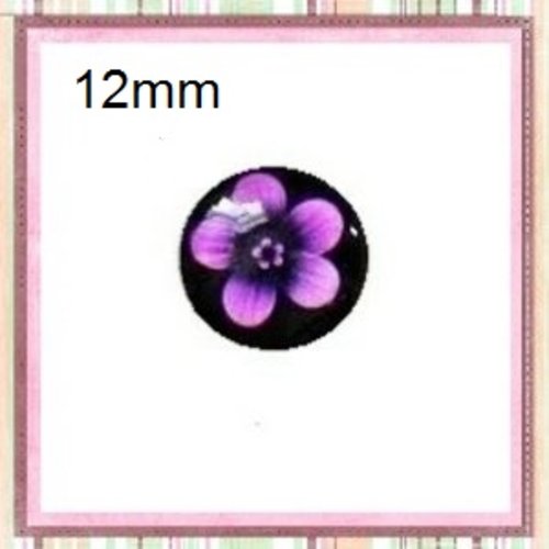 X2 cabochons fleur fond noir 12mm