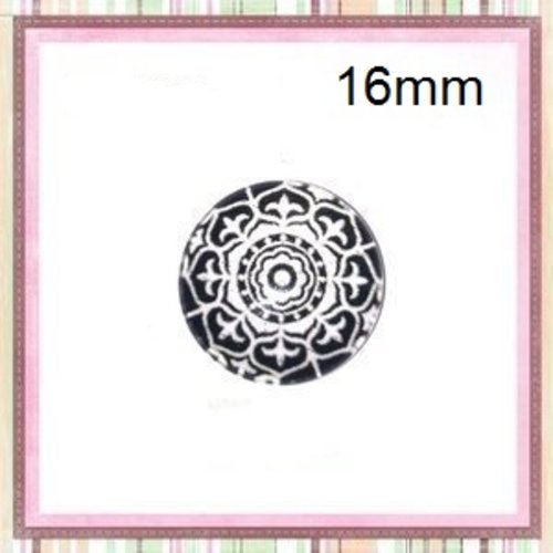 X2 cabochons à motif noir et blanc 16mm