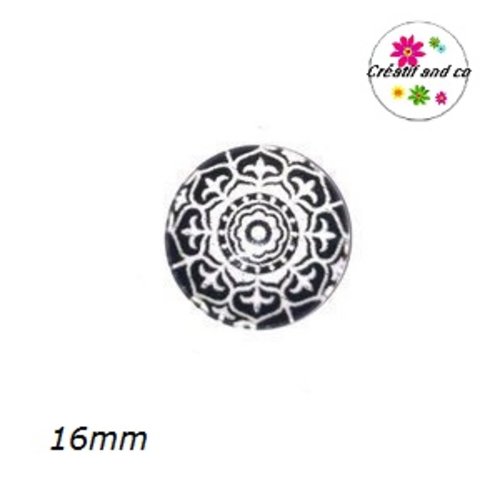 X2 cabochons à motif noir et blanc 16mm