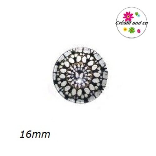 X2 cabochons à motif noir et blanc 16mm