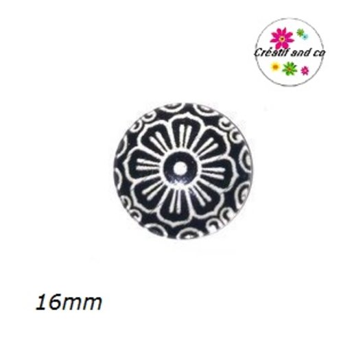 X2 cabochons à motif noir et blanc 16mm