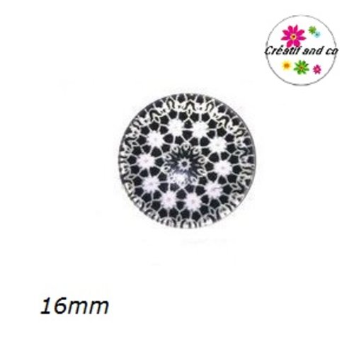X2 cabochons à motif noir et blanc 16mm