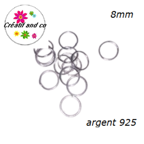 X10 anneaux de jonction fin 8mm plaqué argent 925