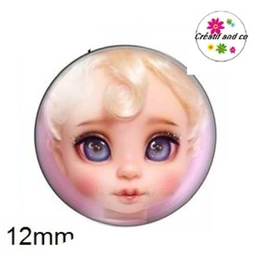 X2 cabochons visage poupée 12mm