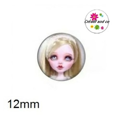 X2 cabochons visage poupée 12mm