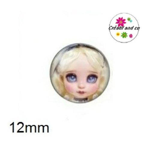 X2 cabochons visage poupée 12mm