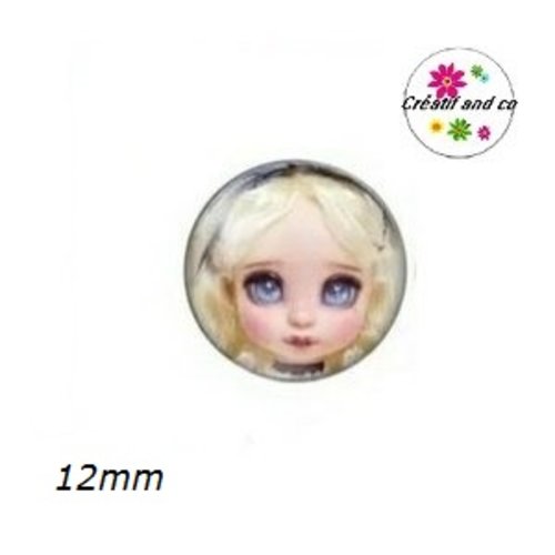 X2 cabochons visage poupée 12mm