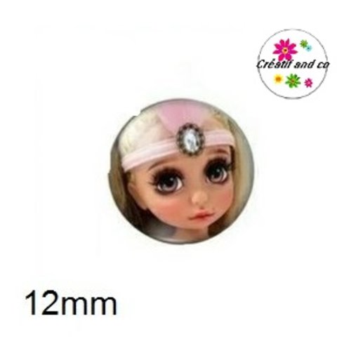 X2 cabochons visage poupée 12mm