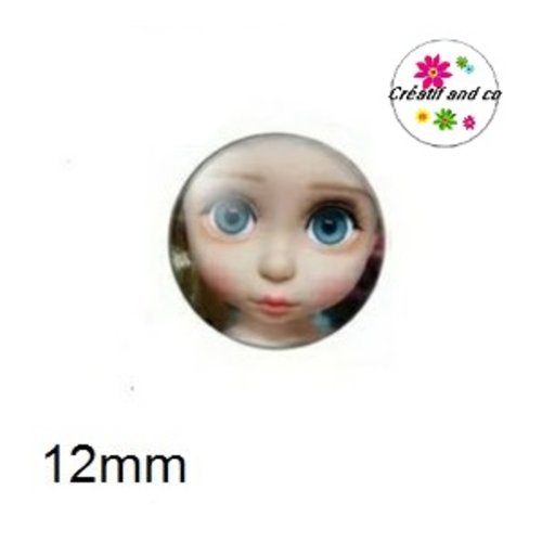 X2 cabochons visage poupée 12mm