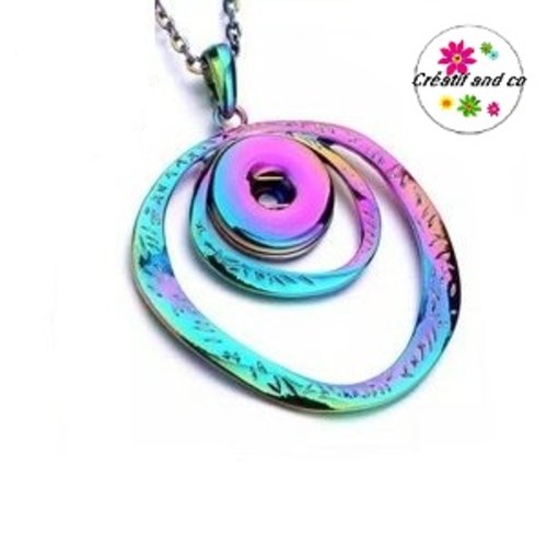 Collier pendentif double cercle multicouleur pour bouton pression