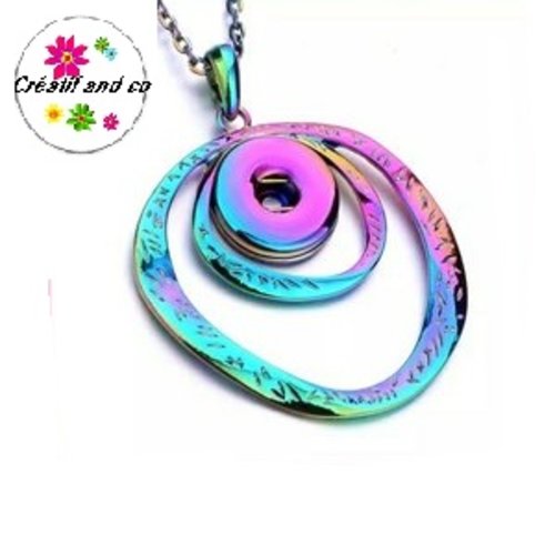Collier pendentif double cercle multicouleur pour bouton pression