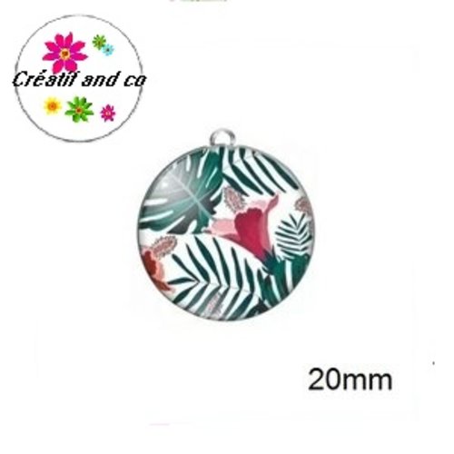 Pendentif cabochon feuille tropicale 20mm