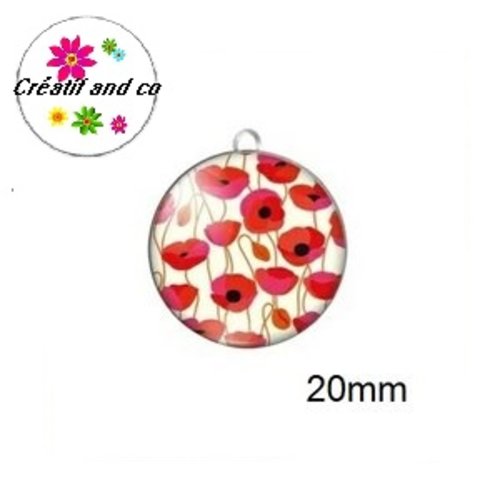 Pendentif cabochon fleurs rouges 20mm