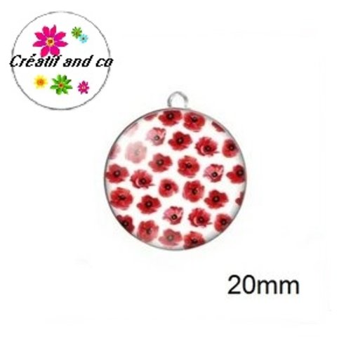 Pendentif cabochon fleurs rouges 20mm