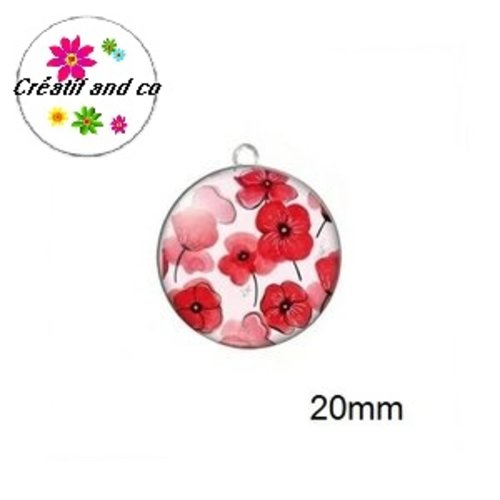 Pendentif cabochon fleurs rouges  20mm