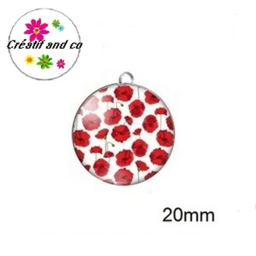 Pendentif cabochon fleurs rouges  20mm