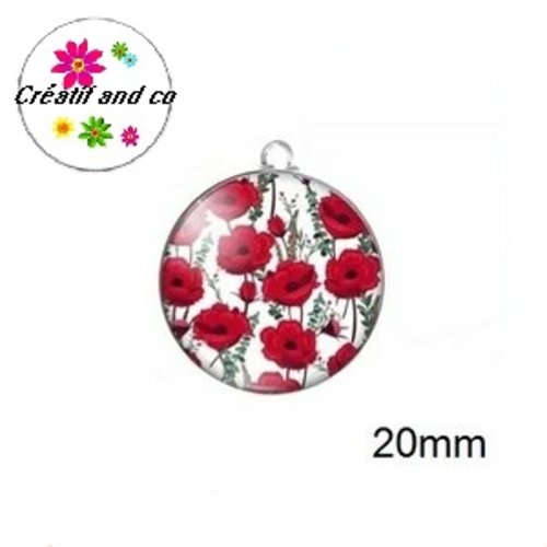 Pendentif cabochon fleurs rouges  20mm