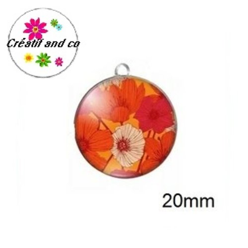 Pendentif cabochon fleurs rouges  20mm